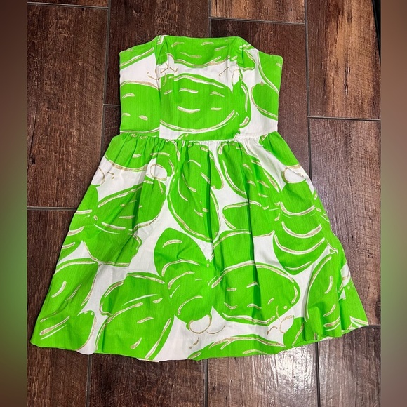 Lilly Pulitzer Lottie Dress Stinger Bee Glitter Print Green Sleeveless Gold - Picture 4 of 8